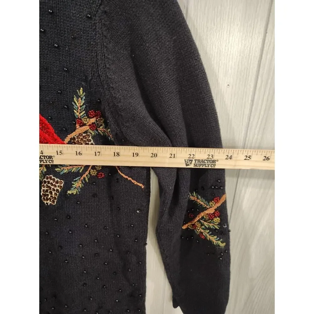 Women's Embellished Full Zip Sweater M Cardinal Grandma Core Mom Embroidered
